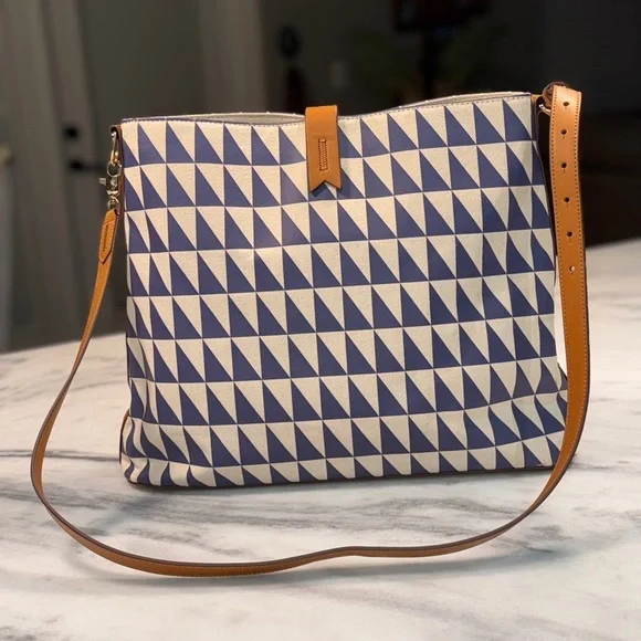 Stella and Dot Crosby Hobo Geo Tile Blue and White Toto Purse - Picture 4 of 9